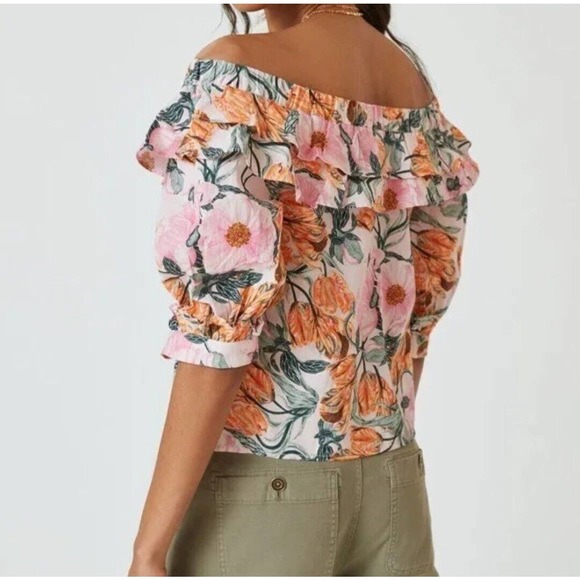 Anthropologie Ruffled Off-The-Shoulder Floral Boho Chic Blouse Women's Size S - Picture 3 of 12